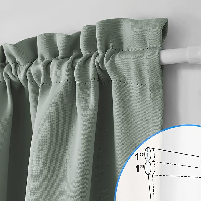 NICETOWN Front Door Curtains for Small Window, Rod Pocket Short French Sidelight Curtain for Back Door Christmas Window Cover Shade with Tieback, 1 Panel (Greyish Green, W25 inch x L40 inch)