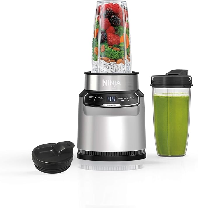Ninja (BN401) Nutri Pro with Auto-iQ, 1100-Peak-Watt, Personal Blender, Cloud Silver (Renewed)