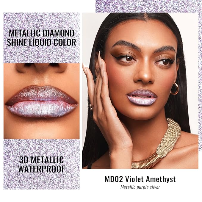 Oulac Pink Metallic Lipstick for Women, Pinky Purple Long Lasting Lip Color, Lightweight Oil Base Formula,Waterproof, No Transfer, also for Eyeshadow, Vegan MD02
