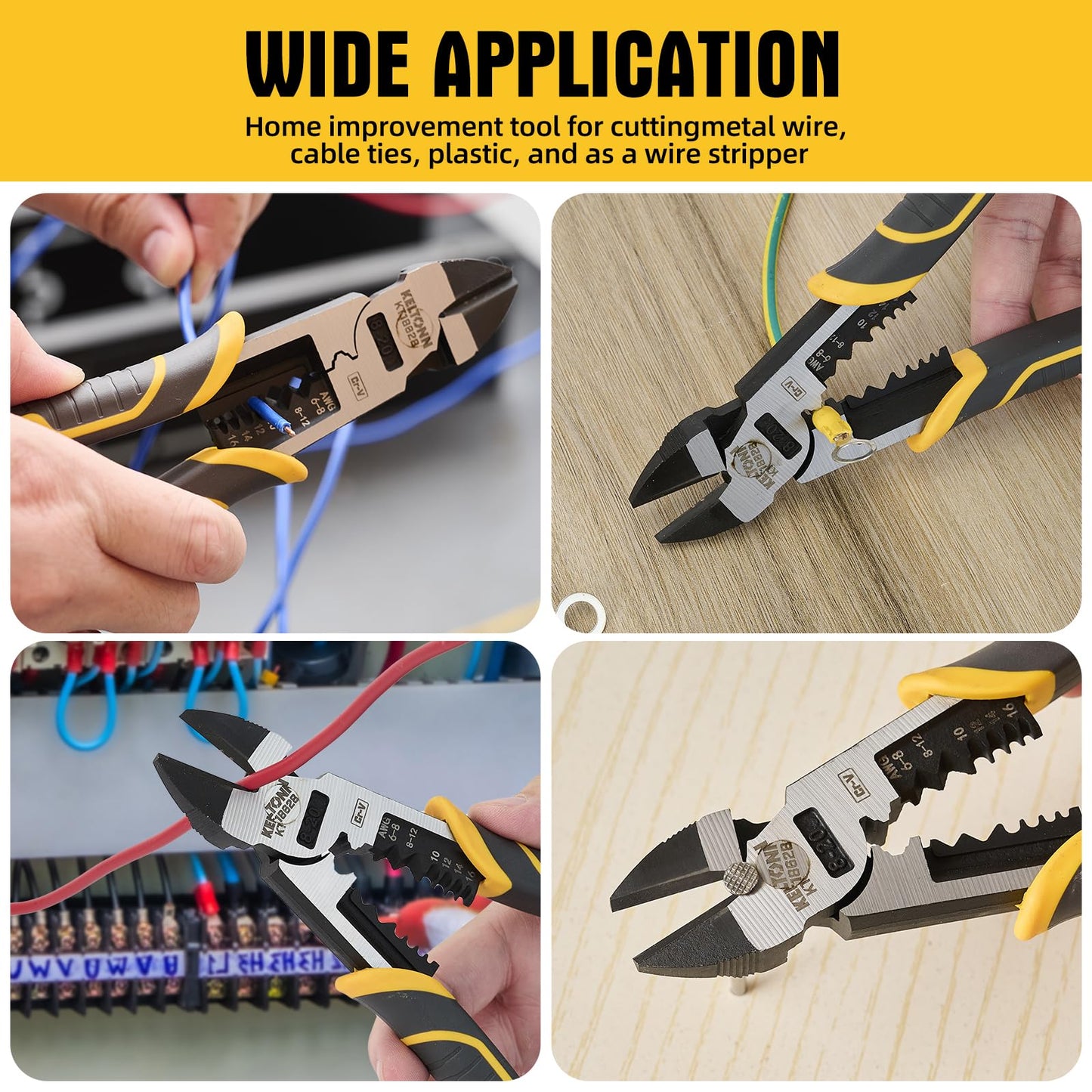 Fancytool Multi-Function Diagonal Pliers, 8-inch 4-in-1 Cr-V Steel Heavy Duty Side-Cutting Pliers with Cutting, Stripping, Crimping, and Gripping for Electricians and Homes