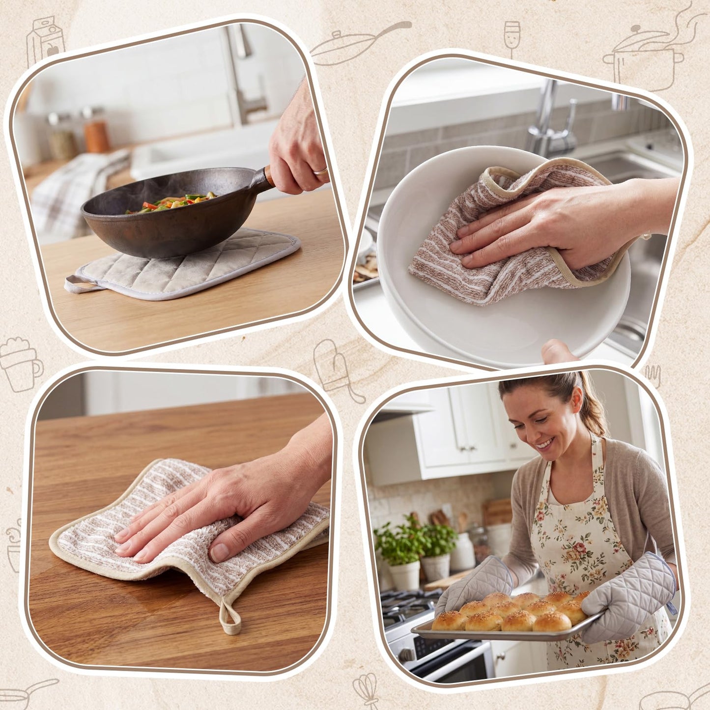 Batiyeer 12 Pcs Farmhouse Kitchen Decor and Accessories Set 6 Kitchen Towels 2 Pot Holders 2 Oven Mitts 2 Rugs for Cooking Baking Mom Housewarming Gifts