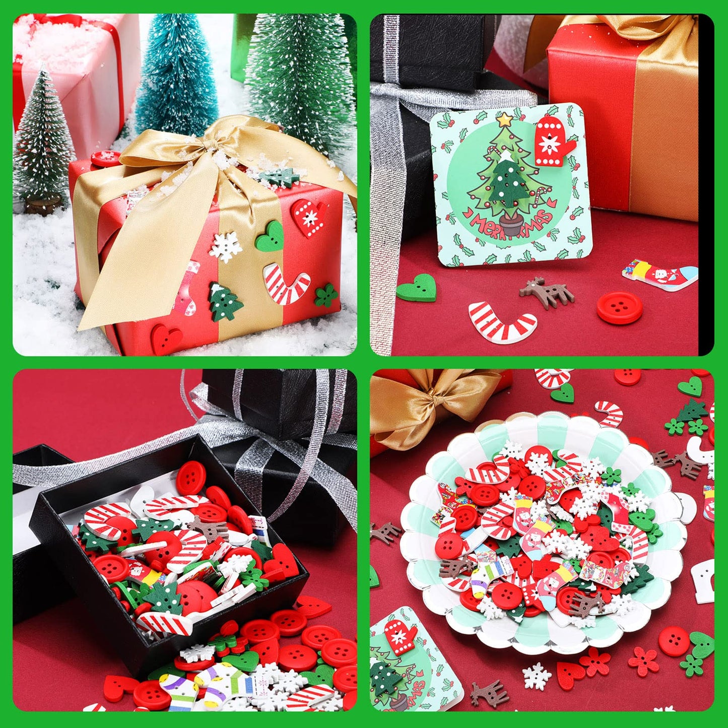 300 Pieces Christmas Wooden Buttons Cute Sewing Buttons Colorful Art Craft Buttons for Handmade Project, Mixed Sizes and Styles