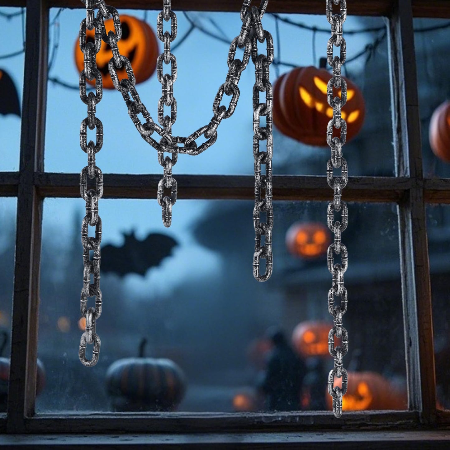 Zcaukya 6FT Halloween Plastic Chains-Costume Accessories, Fake Black Chain Links for Decor Haunted House, Prisoner Theme, Scary Party Horror Props