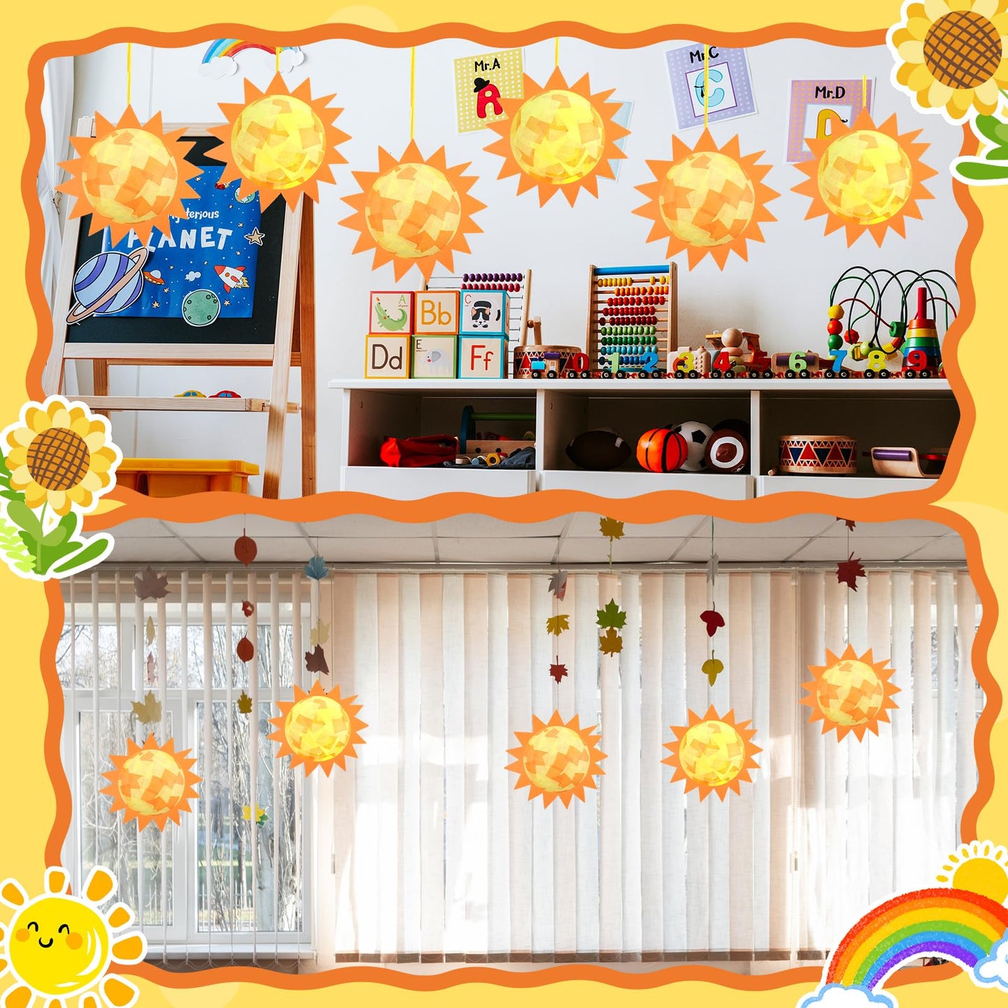 Simgoing 12 Set Sun Craft Kits with LED Candlelight Gold Sun DIY Art Tissue Paper Craft Summer Hanging Ornaments 3D Suncatcher Decoration for Summer Home School Classroom Party Decoration Art Activity