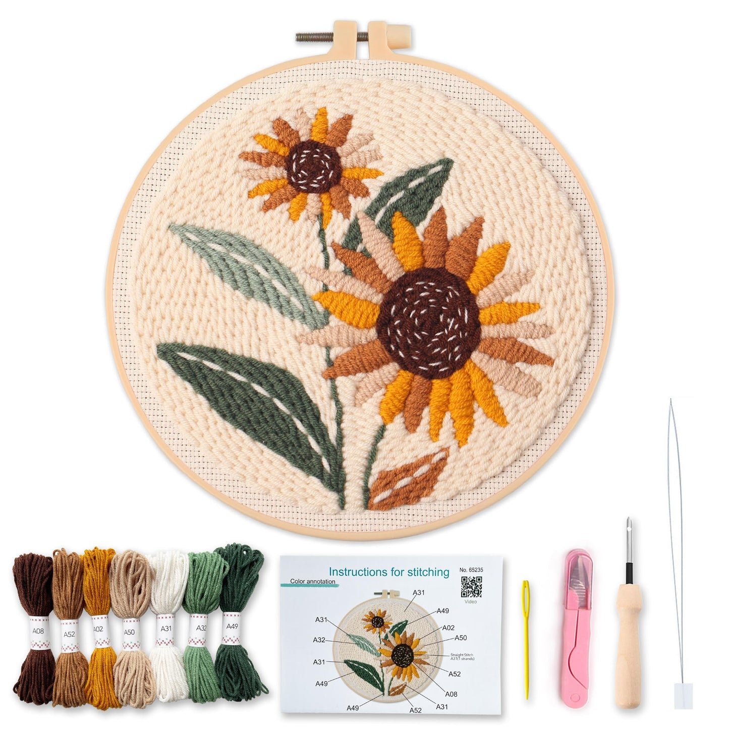 Myfelicity Punch Needle kit,Punch Needle Embroidery Kit - DIY Sunflower Design Starter Set with Threads, Fabric, Perfect for Handmade Crafts & Home Decor.
