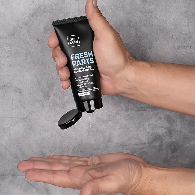The Man Fresh Parts-Invisible Ball Deodorant Gel-Odor Control & Intimate Deodorant for Men-Quick Drying Balls, Crotch & Groin Gel-No Sticky or Powdery Residue-Sweat Defense for Happy Nuts (3 fl.oz)