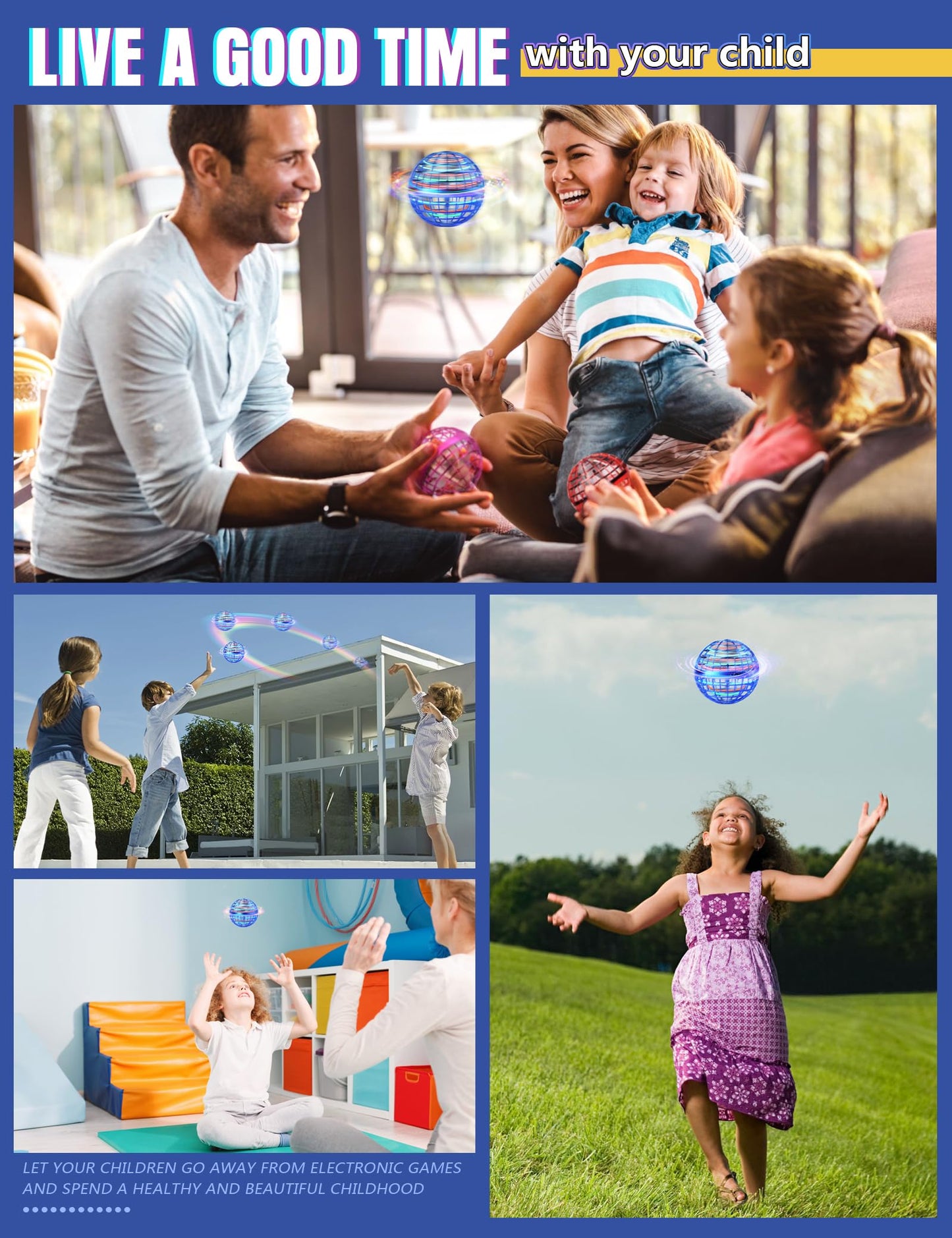 Vrainito Flying Orb Ball 2025 Upgrade, 2 Pack Hand-Controlled Flying Orb Toy, 360° Rotating Cosmic Globe Hover Ball for Kids (Blue + Blue)