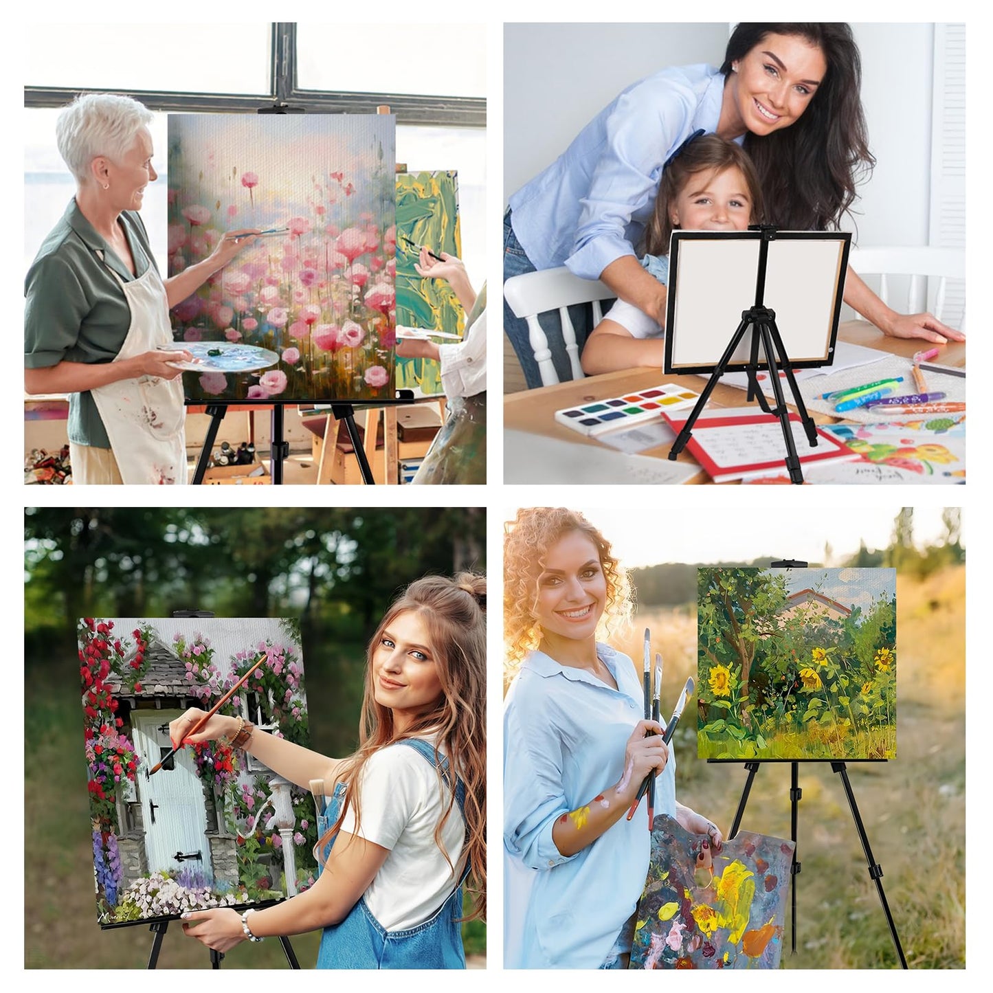 AROIC 6 Pack Painting Display Easel Stand Portable Adjustable Metal Tripod Artist Canvases Height from20to66Inch Extra Sturdy forTable-Top/Floor Painting, Drawingand Displaying,Black with 6StorageBag