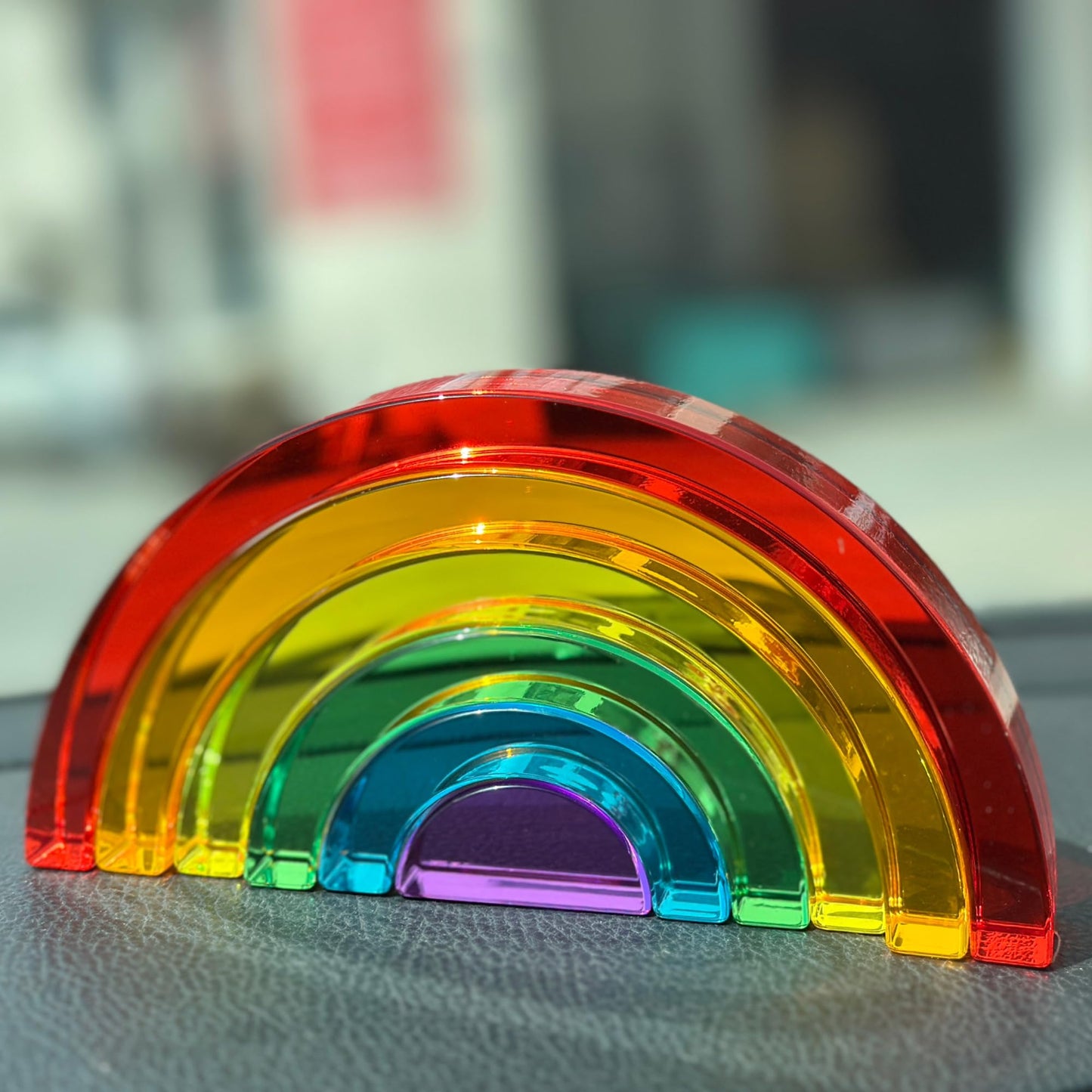 KOAICS 6PCS Acrylic Rainbow Stacker Toy, 100% Acrylic Stacking Toy,Montessori Arch Bridge Rainbow Building Blocks for Kids, Educational Sensory Light Learning Toys
