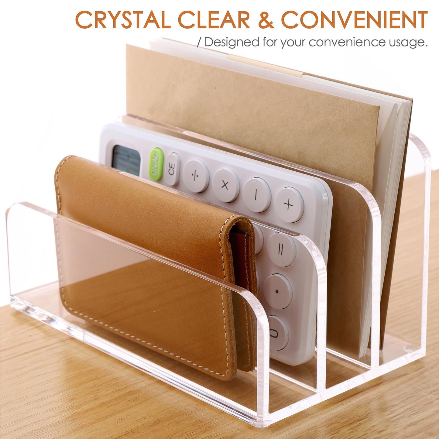 SANRUI 3 Compartments Mail Organizer Letter Holder for Desk ,Vertical Letter Holder,File Sorter Acrylic Desk Organizer Office Supplies,Clear