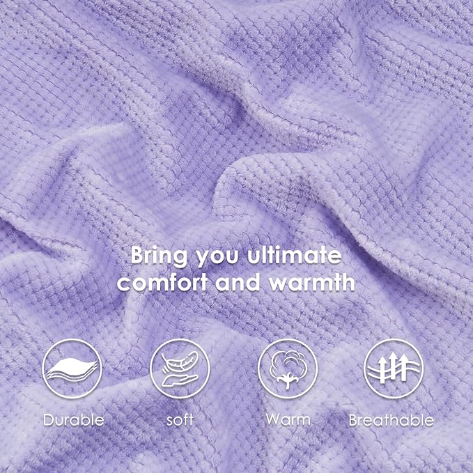 SOCHOW Waffle Sherpa Fleece Throw Blanket, Super Soft Fuzzy Warm, Lightweight Fluffy Reversible Plush Blanket for Bed Sofa Couch, 50 x 60 Inches Lilac