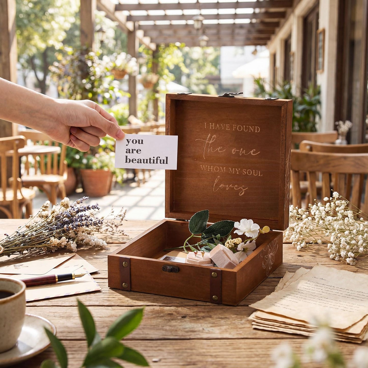 Teecyhooo Wedding Keepsake Box for Couples Mr and Mrs Wooden Memory Storage Boxes PU Leather Studs Rustic for Bride Groom Wedding Bridal Shower Bachelorette Engagement Anniversary Decor