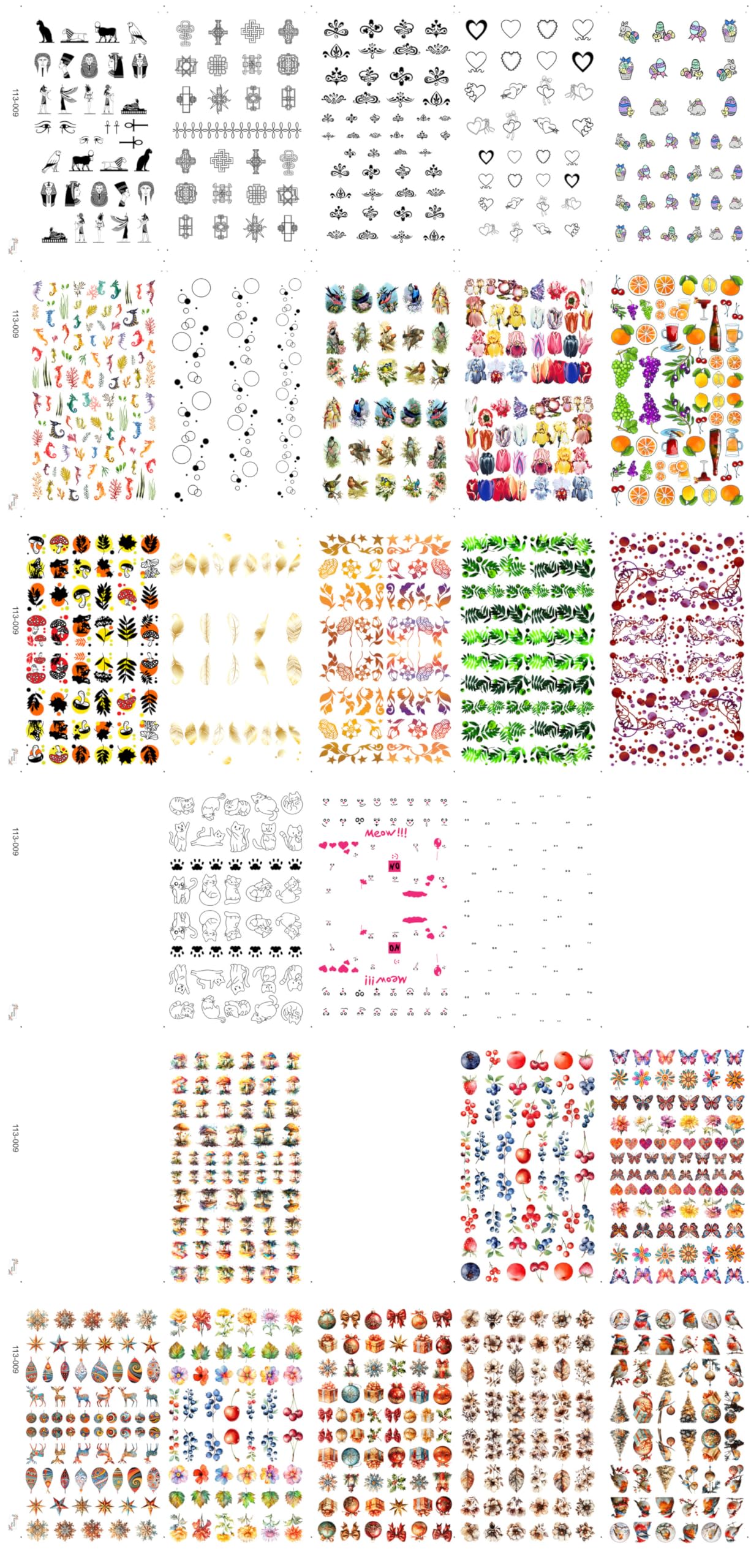 30 Sheets Nail Stickers Collection ~ Classic Christmas Charm ~ Ornaments Holly Snowflakes Gifts Winter Florals and Festive Motifs in Rich Detailed Style Creating Elegant Holiday Manicure Decals