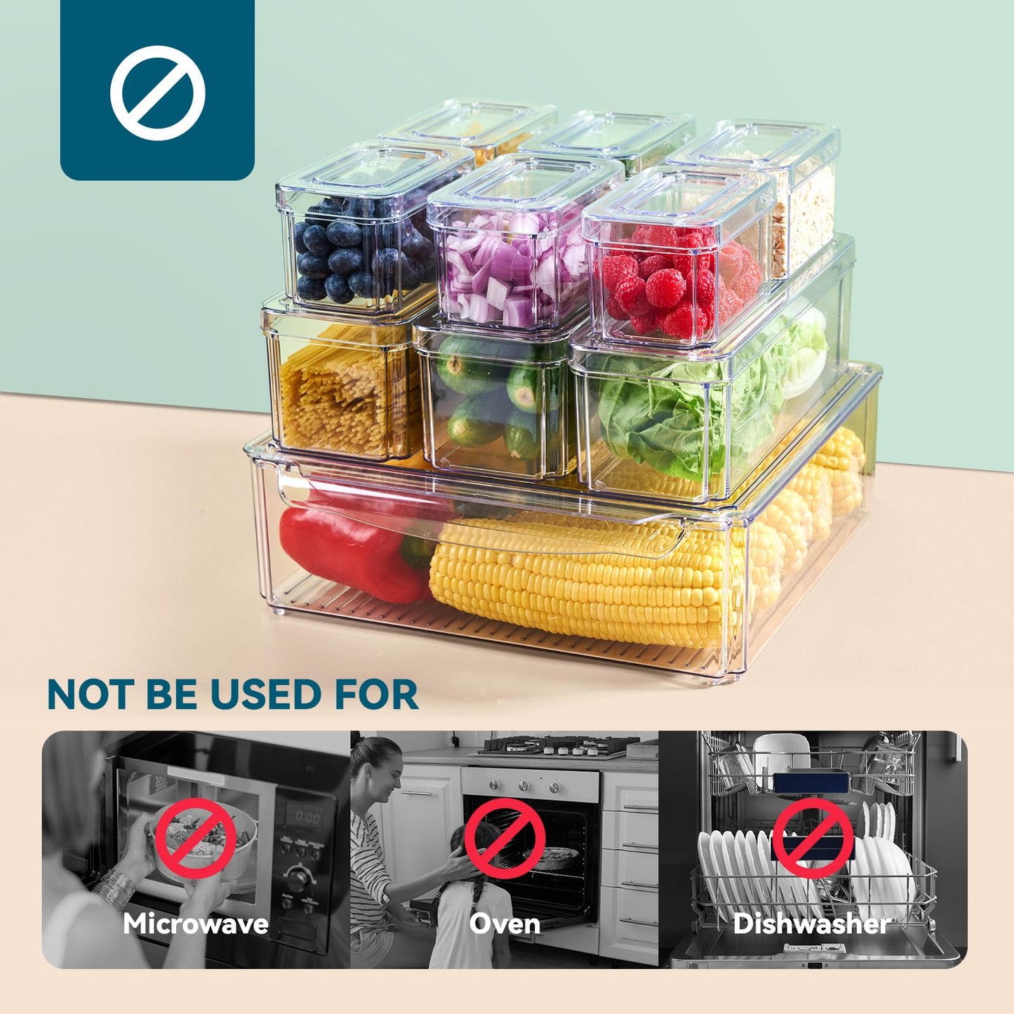 Luckore 10 Pack Clear Fridge Organizer, Stackable Refrigerator Organizer Bins with Lids, Fridge Storage Containers for Kitchen, Food, Cabinets, Fruits, Vegetables, Cereals