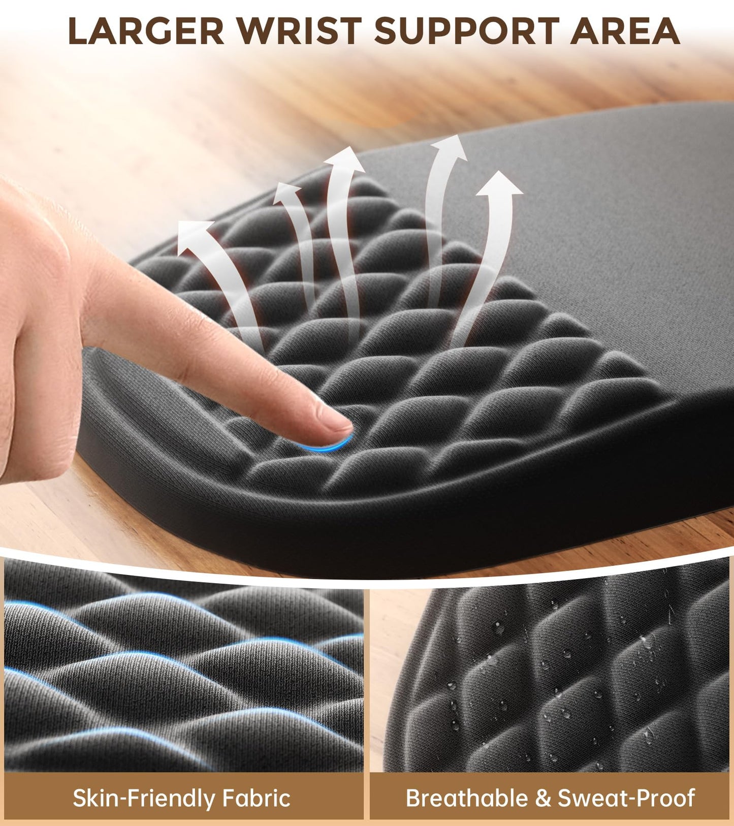 AUEDROT Ergonomic Mouse Pad with Wrist Rest 2 in 1 Mousepad with Wrist Support, Memory Foam Desk Mouse Mat with Massage Nubs & Gel PU Non-Slip Base, Suitable for Office & Gaming, Black