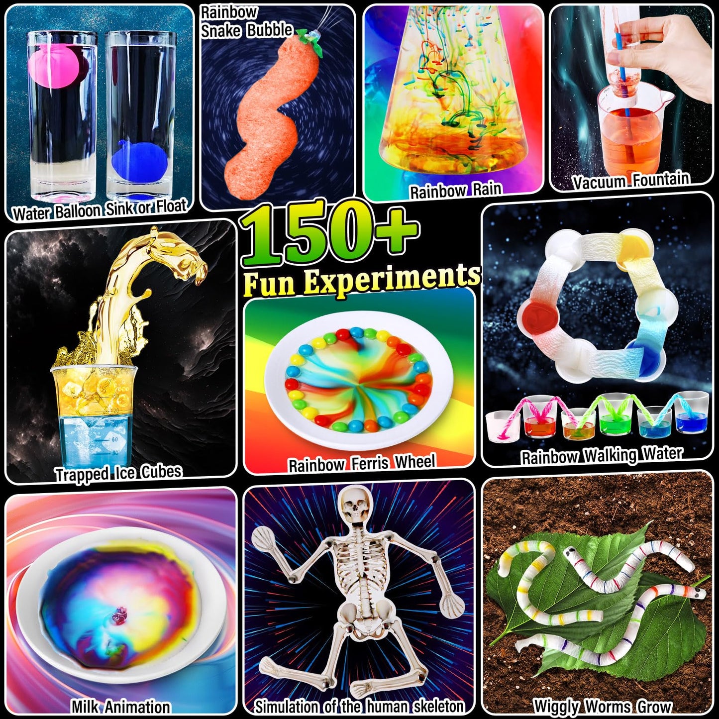 PATIFEED 150 Experiments Science Kit for Kids, Chemistry Set, Scientific Christmas Birthday Toys Gifts Ideas for Boys Girls, Break Geodes, Volcano,S.T.E.M Learning Projects