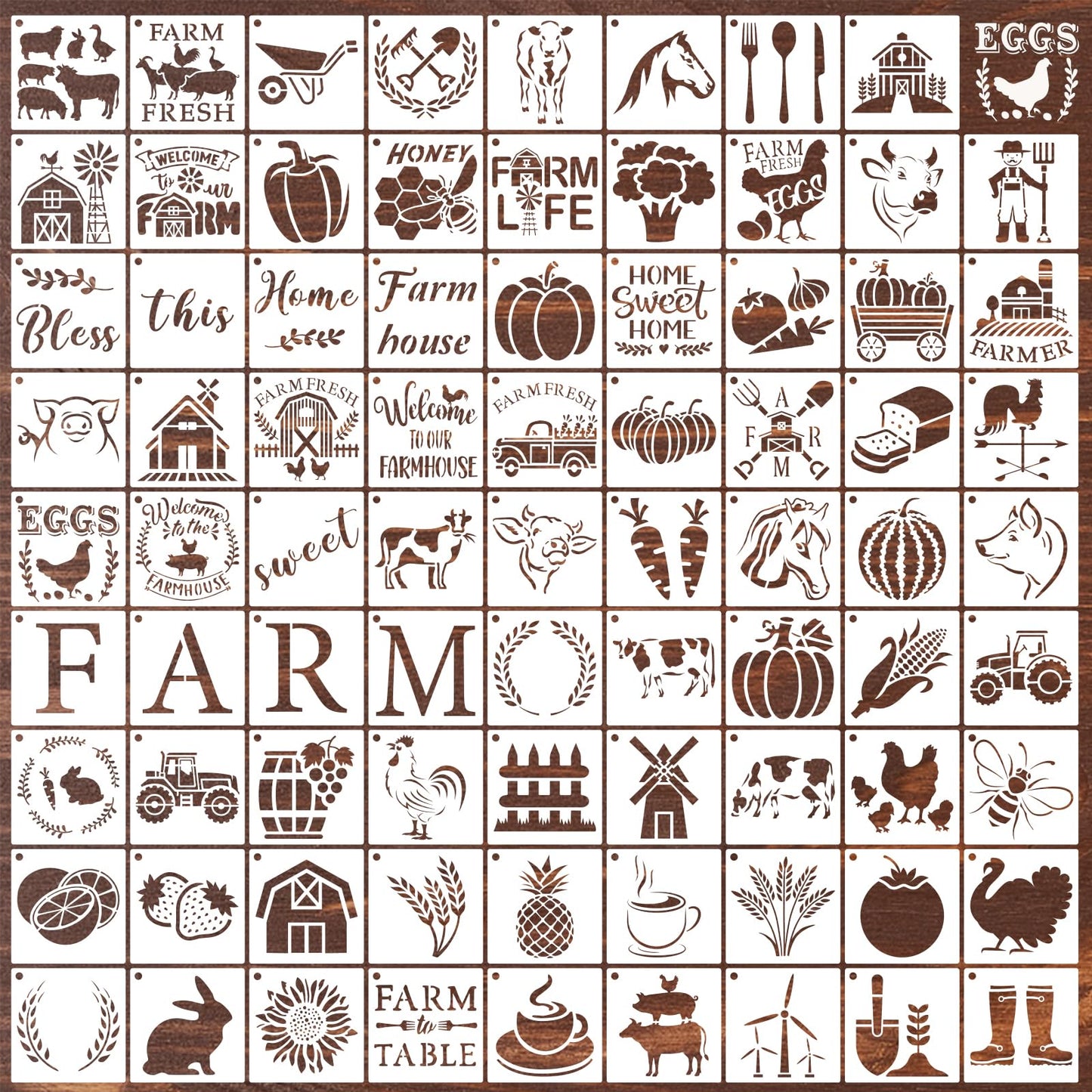 DZXCYZ 80 Pcs 5 x 5 Inch Stencils for Painting on Wood, Reusable Farm Animal Plastic Stencils DIY Craft Paint Template Set for Wall Rock Home Decor