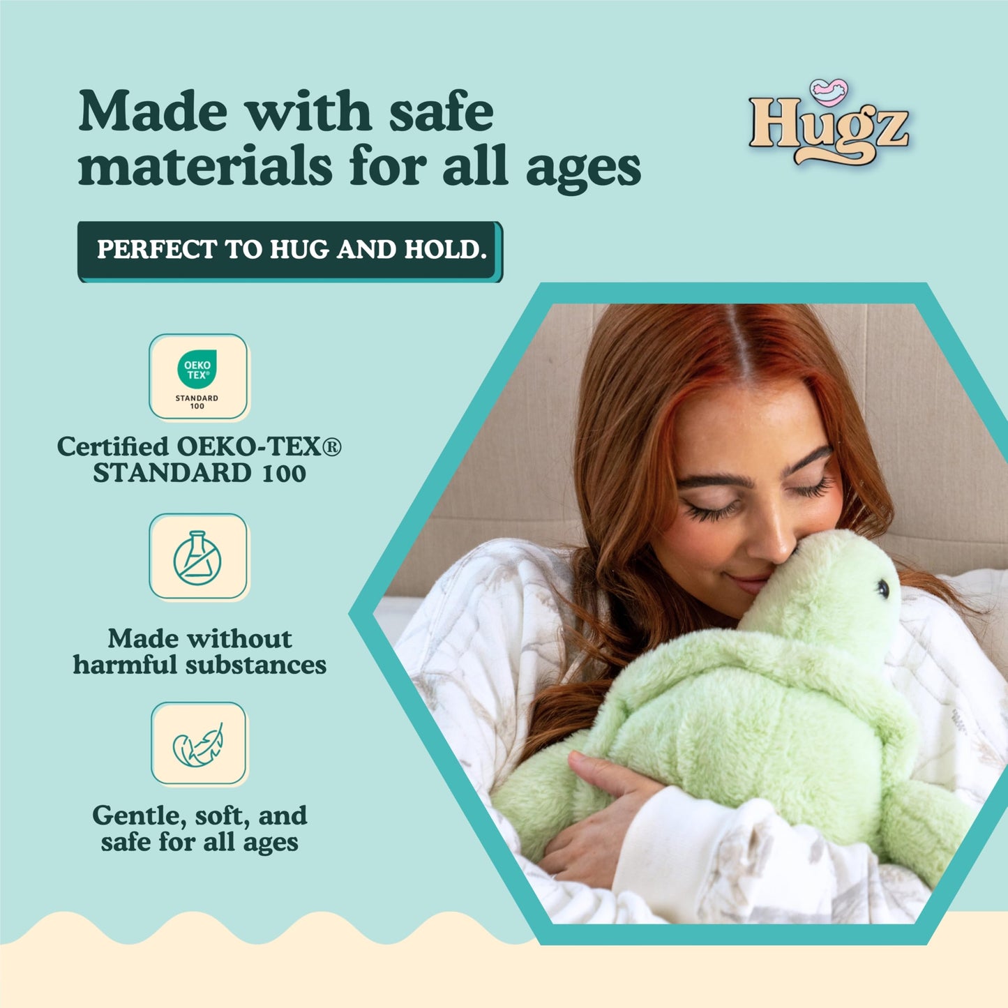 Hugz Official Shelly The Turtle - Premium Weighted Stuffed Animal Plushie 3.8 lb for Adults & Kids - Microwavable – Heatable & Coolable – Super Soft Fur – Gift Ready Tube Packaging
