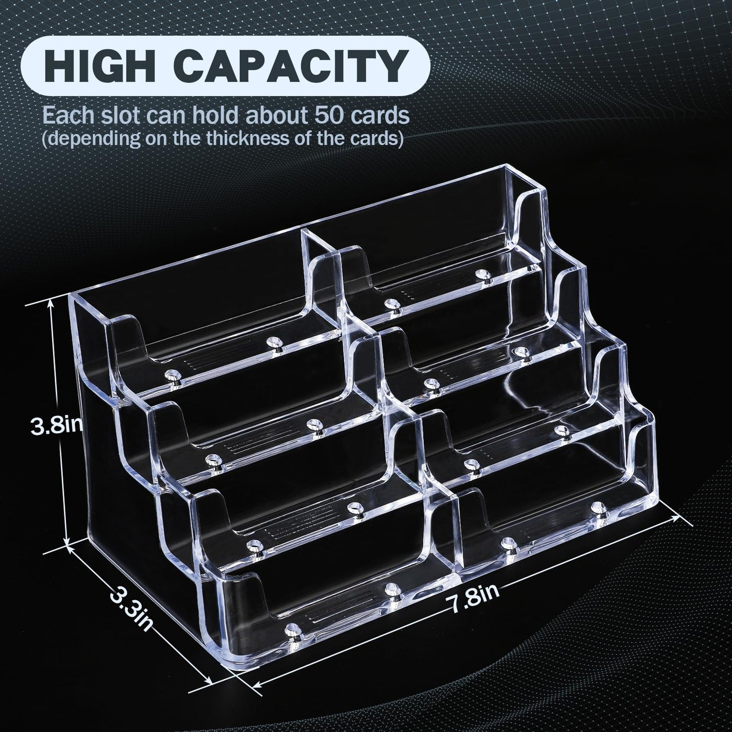 Acrylic Business Card Holder for Desk,4-Tier Clear Plastic Display Stand with 8 Pockets, Holds 400 Cards,ldeal for Office & Workspace Organization,2 Pack