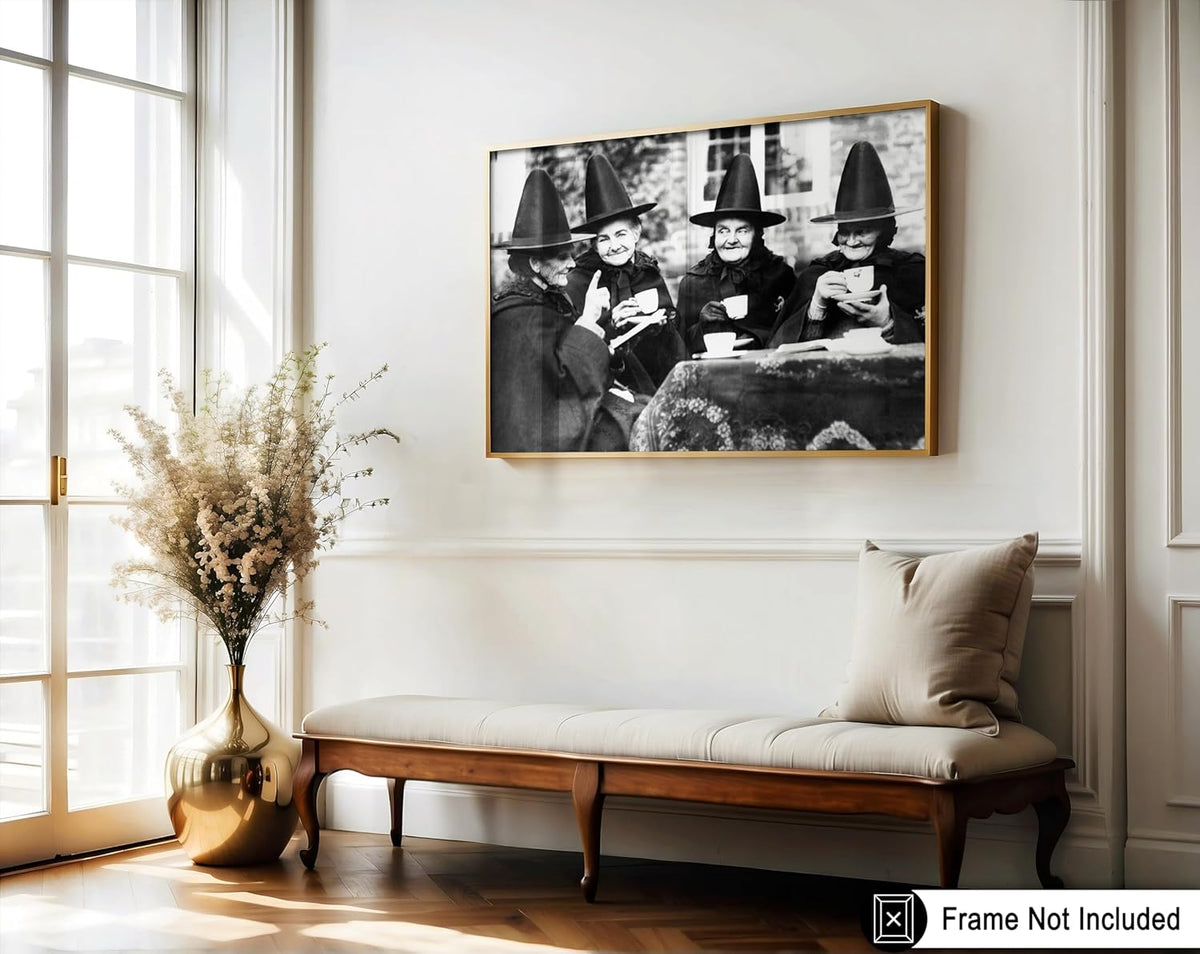 Poster Master Classic Photograph Poster - Vintage Halloween Print - Gift for Artist, Friend - Witches Tea Party, Old Women Smiling, Wearing Robes - Wall Decor for Living Room, 24x32 Unframed Wall Art