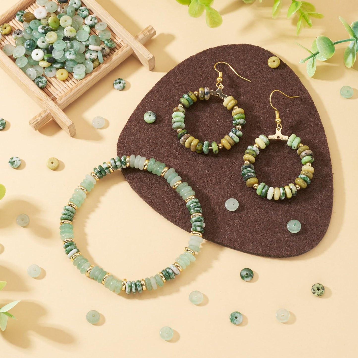 Beadthoven 180Pcs 6mm Natural Gemstone Rondelle Beads Healing Crystal Disc Abacus Smooth Stone Spacers Serpentine Jade Green Aventurine Green Spot Jasper Beads for DIY Bracelet Necklace Jewelry Making