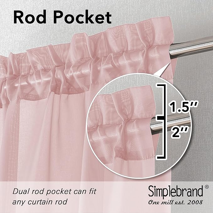 Simplebrand Blush Sheer Curtains 72 Inches Long 2 Panels for Living Room, Rod Pockets Airy Window Treatments Voile Sheer Black Curtains Panels Lightweight for Front Back Patio Glass Door, 42" Width