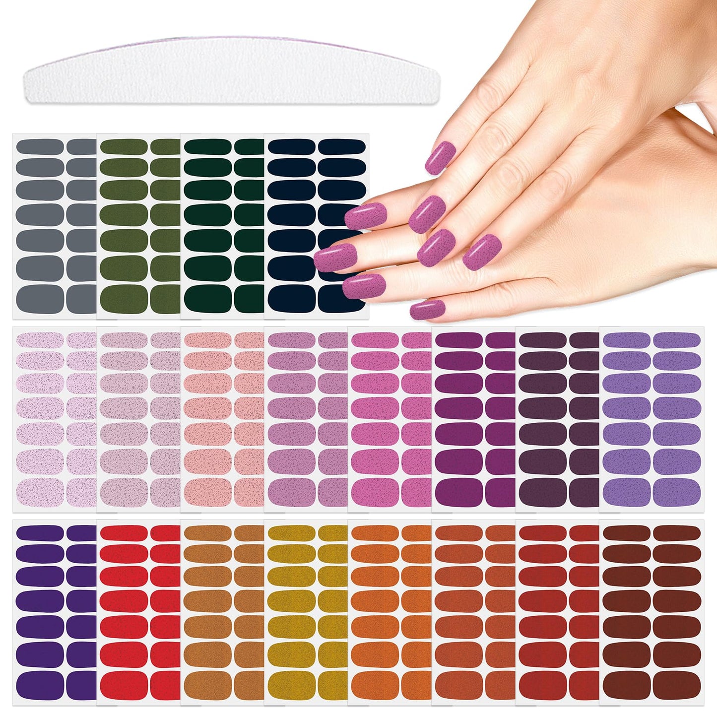 YECIRALA 20 Sheets 280 Pieces Solid Pink & Red Nail Wraps for Women & Girls - Self Adhesive Nail Art Stickers & Decals - DIY Nail Polish Strips Set with Nail File