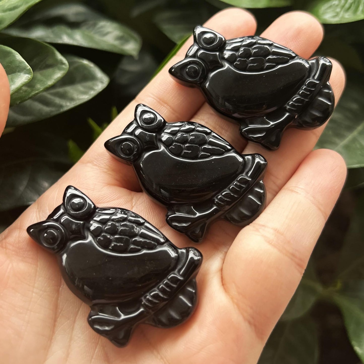 Bacatgem Natural Black Obsidian Owl Figurines Crystals and Healing Stones,Haped DIY Pendant
