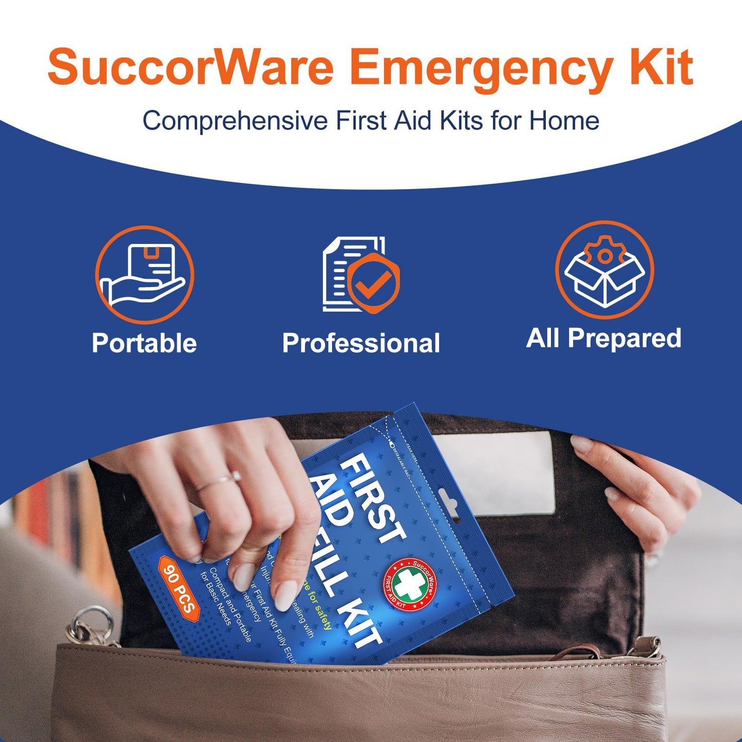 SuccorWare 90 Pieces First Aid Refill Kit - Wound Care Kit Includes Bandages for Home, Travel, Hiking - Portable Replacement Kit for First Aid Medical Supplies（1 Set）