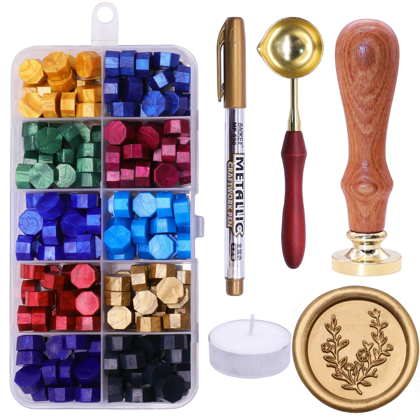 SWANGSA Flower Wax Seal Stamp Kit with 200pcs Sealing Wax Beads, Great for Embellishment of Invitations, Wine Packages, Gift Ideas
