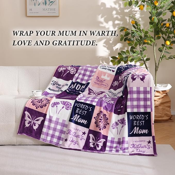 SOCHOW Giftable Throw Blanket for Mom, Super Soft and Cozy Gift for Birthday, Mother's Day from Daughter Son, Best Mom Ever Present Blanket, 50 x 60 inches, Purple