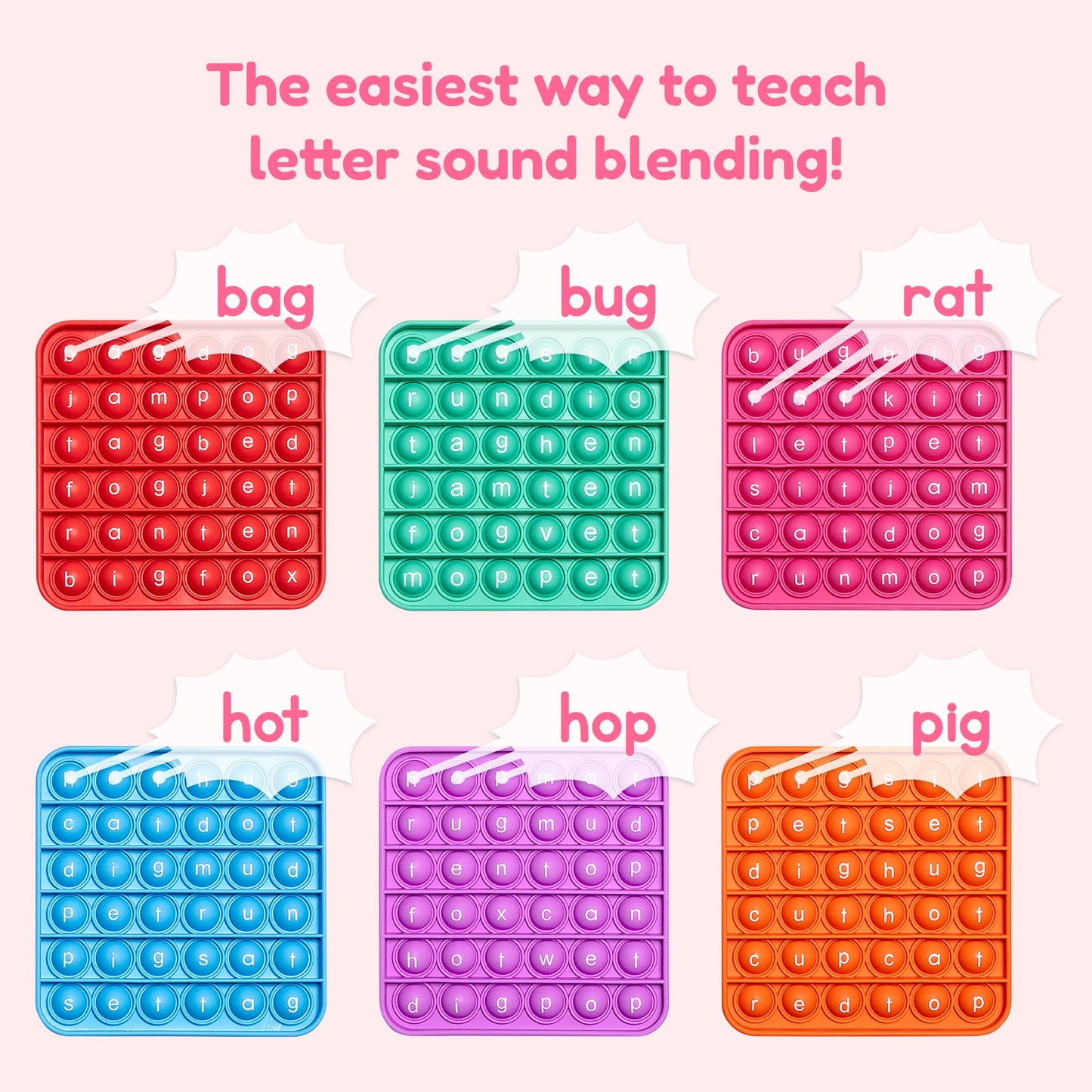 Word Pop CVC Words Mats for Classrooms (Pack of 6) - Learn to Read in Weeks Learning Resources - Multisensory Reading & Phonics Games Ideal for Pre-Kindergarten to 1st Grade by The Fidget Game, ABC