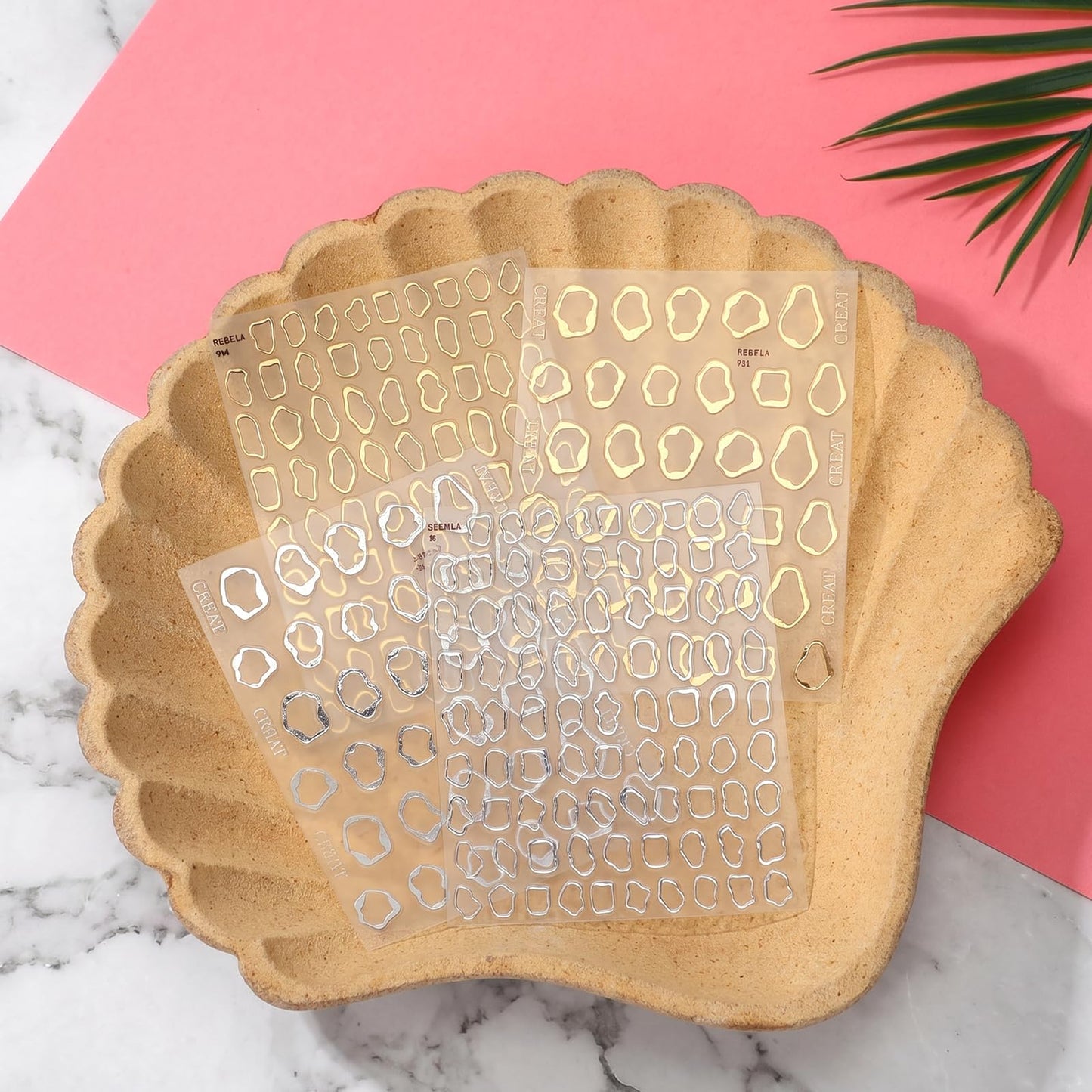 4 Sheets 5D Embossed Nail Stickers for Nail Art - Irregular Geometric Lines Frames Nail Art Design Self Adhesive Chrome Decals for Gel Nails Manicure Accessories-Gold Silver