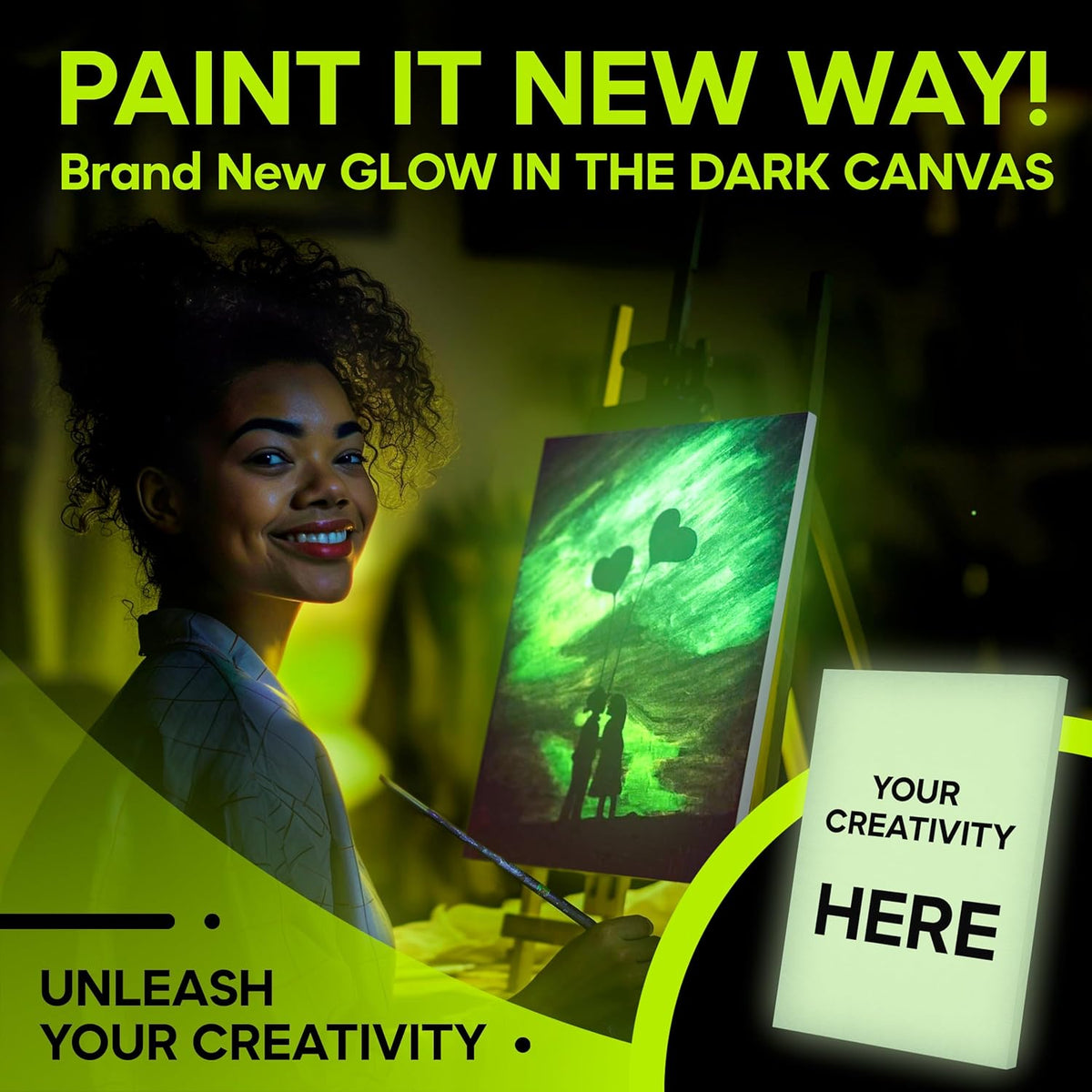 Glow in The Dark Canvas Boards – 2 Pack of 10×14″ Painting Panels – Neon-Ready Art Canvases for Acrylic, Oil & Glow Paints – Creative Gift for Artists, Kids & Decoration