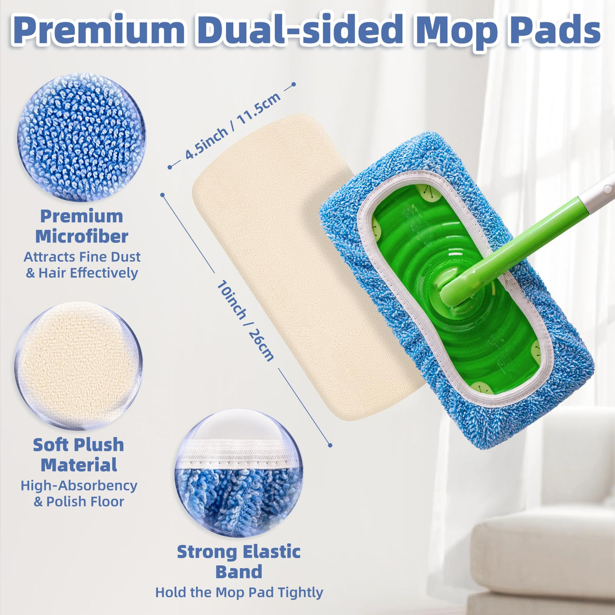 3 Pack Dual Sided Reusable Mop Pads Fit for Swiffer Sweeper (4 Count)