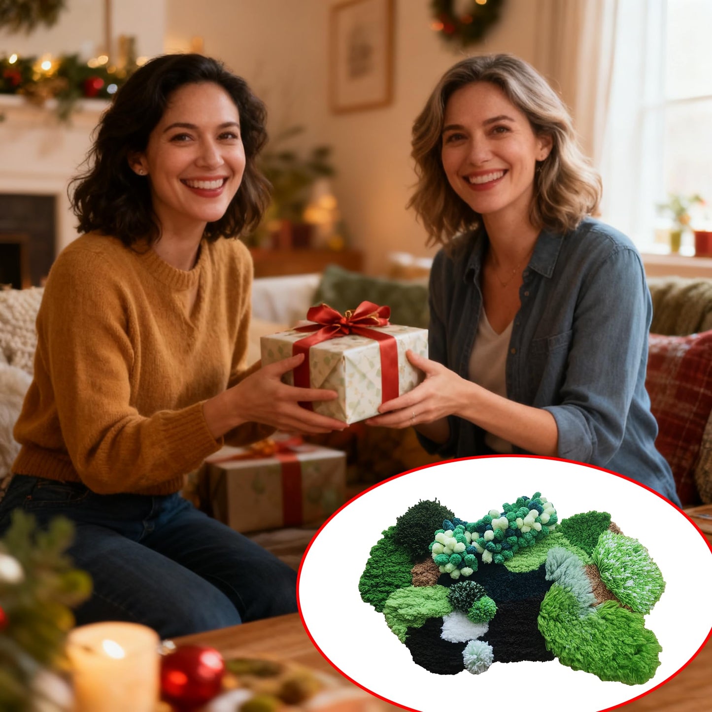 beausougon DIY 3D Moss Rug Latch Hook Kit, Forest Greenery Carpet Making with Color Printed Canvas, Multi-Texture Yarn & Tools, Handmade Tufting Embroidery Art for Beginners & Adults
