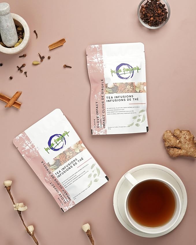 Blue Pepper Clove Impact Tea Infusion Blend - 60g | Natural, No Preservatives, Small-Batch, Premium Indian Tea Blend | Caffeine Free