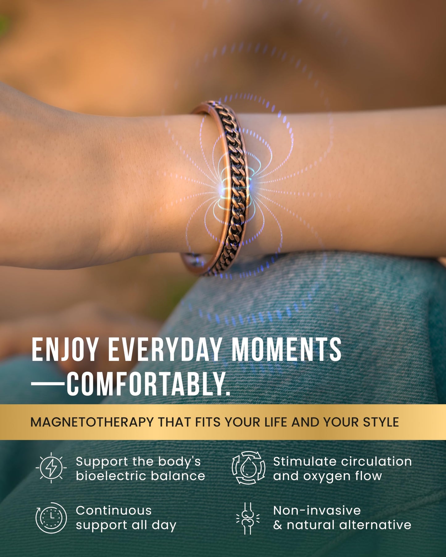 MagnetRX® Copper Magnetic Bracelets – Effective Pure Copper Bracelet for Men and Women – Copper Cuff Adjustable Magnetic Bracelet Bangles (Curb Chain Inlay)