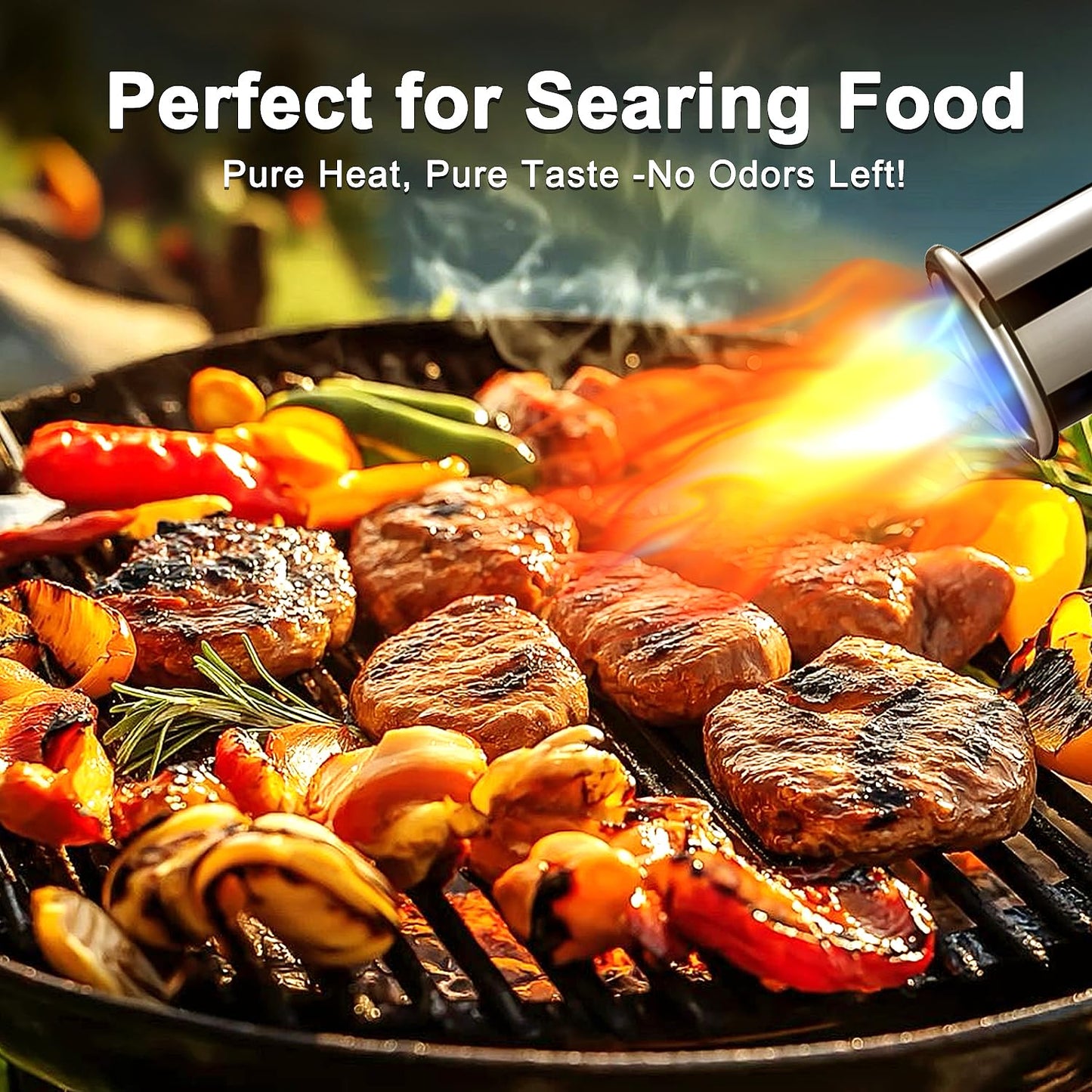 Rroetxi Powerful Propane Torch, Kitchen Cooking Torch, Culinary hand Torch Lighter, Adjustable flamethrower gun for Sous Vide Searing Steak, BBQ, Grill, Campfire Charcoal Starter