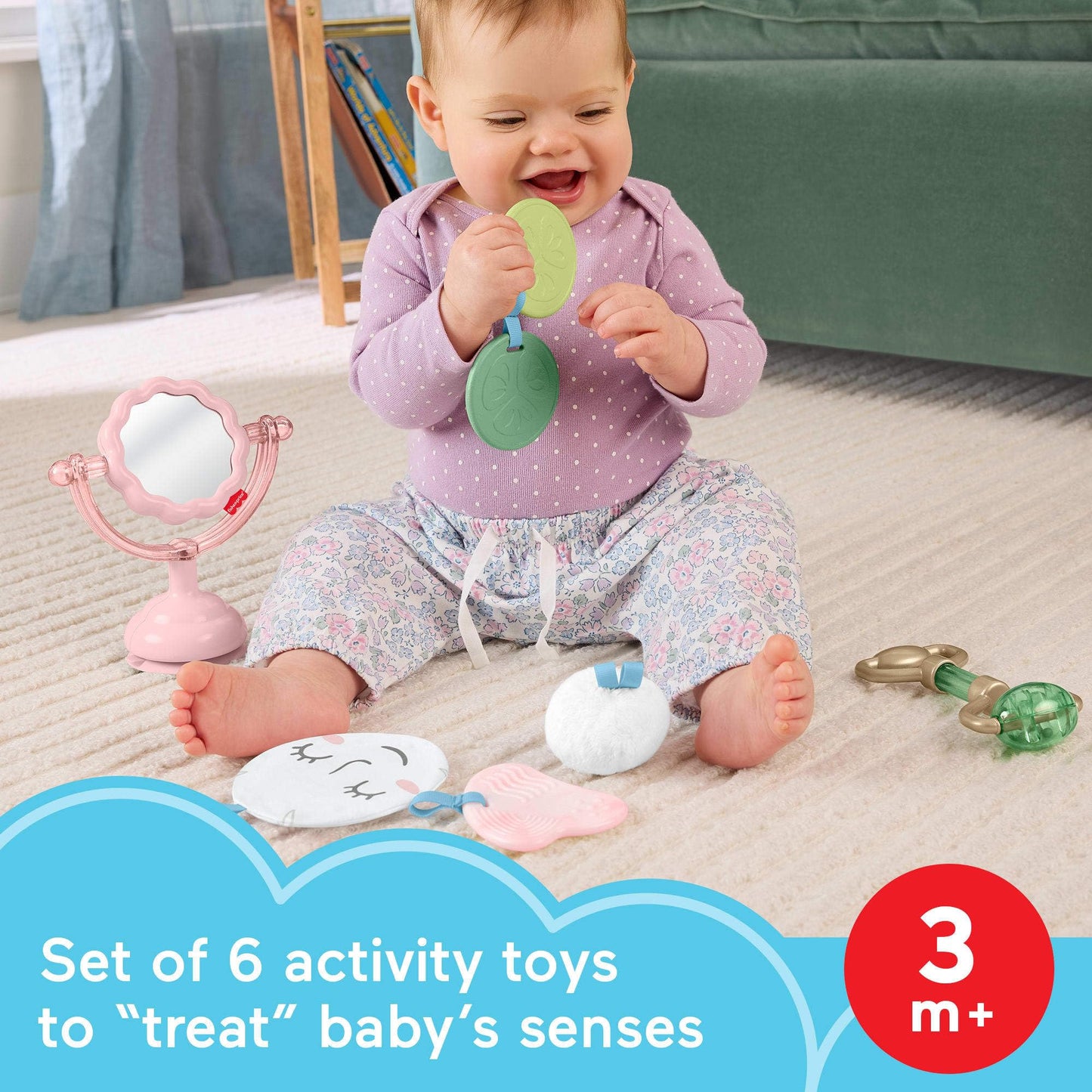Fisher-Price Baby Toys Mini Me Moments Self-Care Sensory Set 6-Piece Rattle & Teether Activities for Newborns Ages 3+ Months