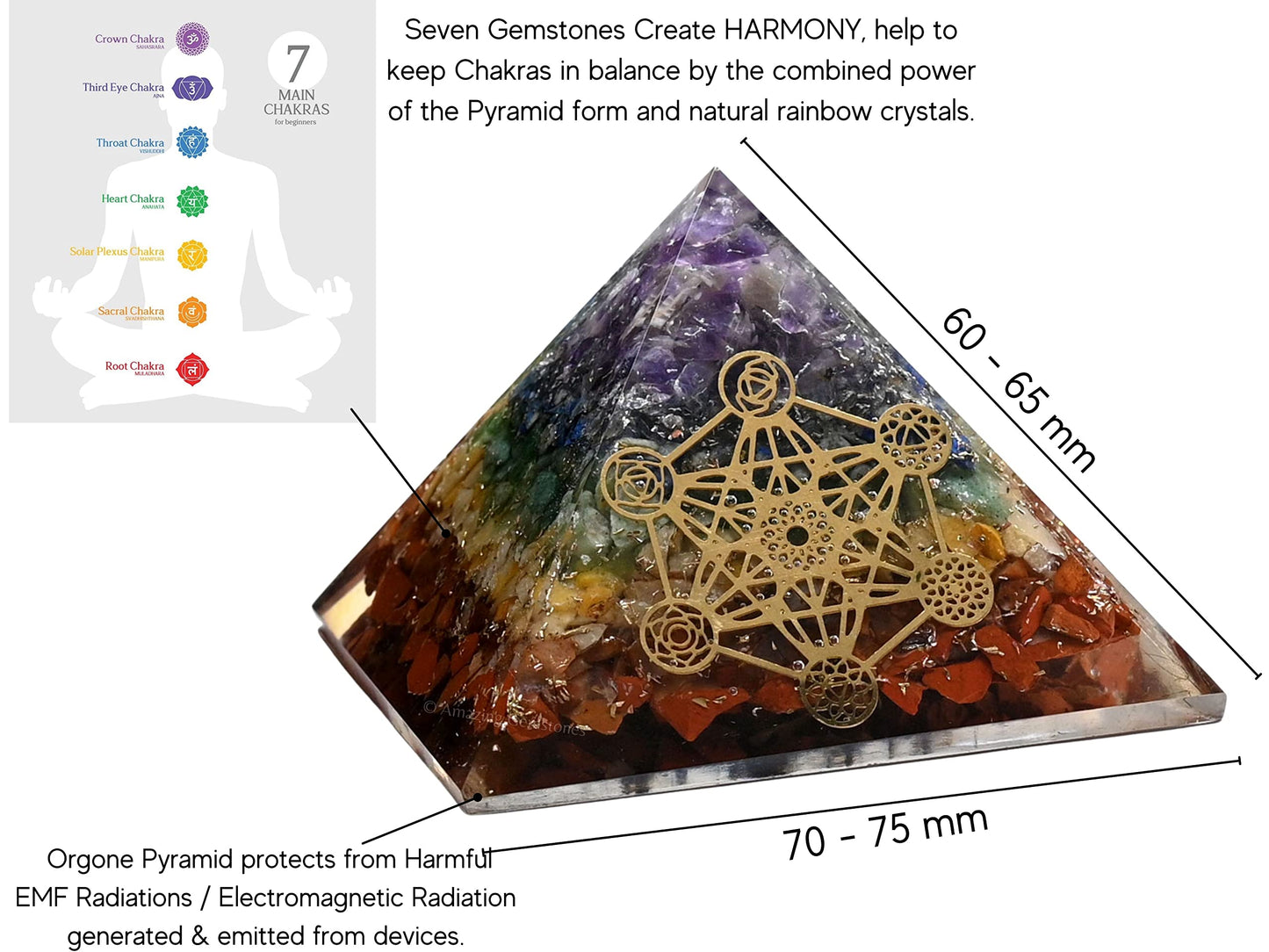 Amazing Gemstone Large Orgone Pyramid | Natural Chakra Pyramid Crystal | Chakra Metatron Orgonite Pyramid | Organ Pyramids Positive Energy Healing