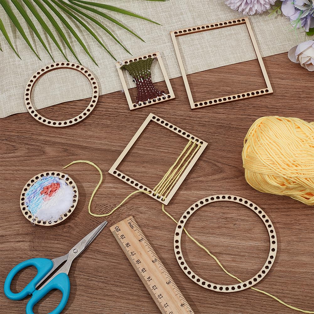 BENECREAT 6Pcs Weaving Loom Kit, Wooden Mini DIY Weaving Loom Rectangle and Round Weaving Looms for Hanging Decor Woven Tapestry Knitted Crafts Making