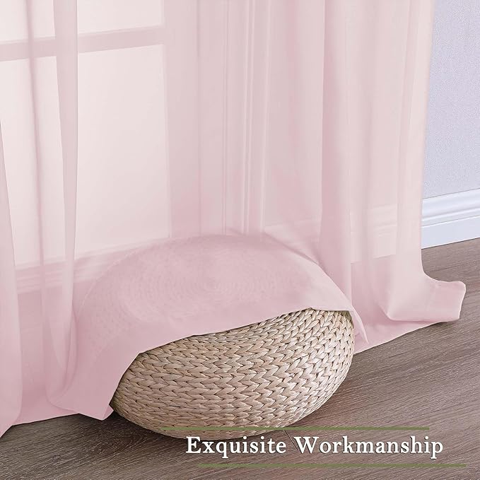 Lecloud Blush Pink Sheer Curtains 63 Inch Length 2 Panels Set, Rod Pockets Voile Bedroom Curtains for Living Room, Soft Light Filtering Window Treatments Drapes for Bathroom, Each Panel 59" W x 63" L