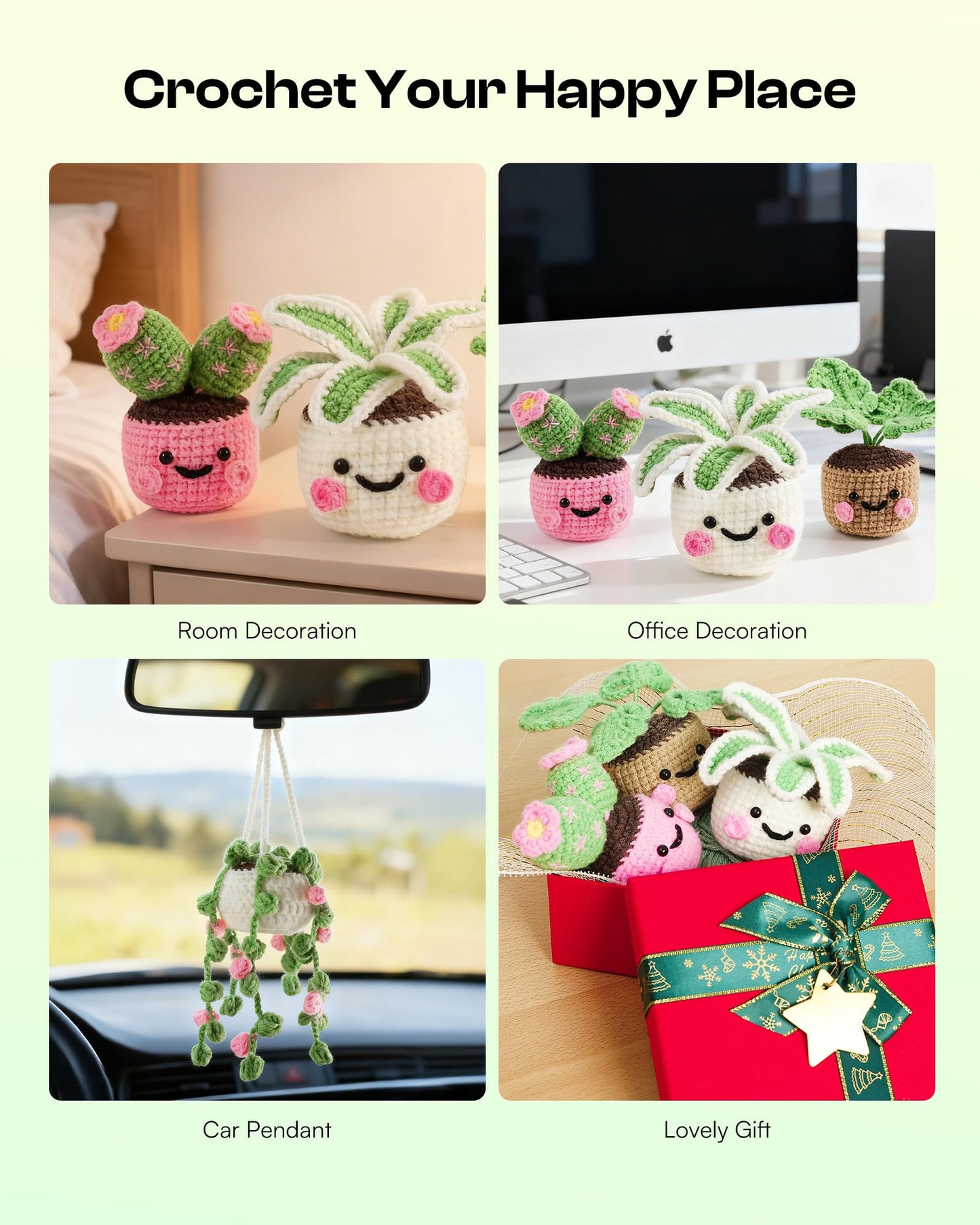 Caydo Crochet Kit for Beginners with Step-by-Step Video Tutorials, Crochet Starter Kits for Adults, Potted Hanging Plants Craft Kit with Yarn Sets for Home/Car Decoration, Gift for All Ages
