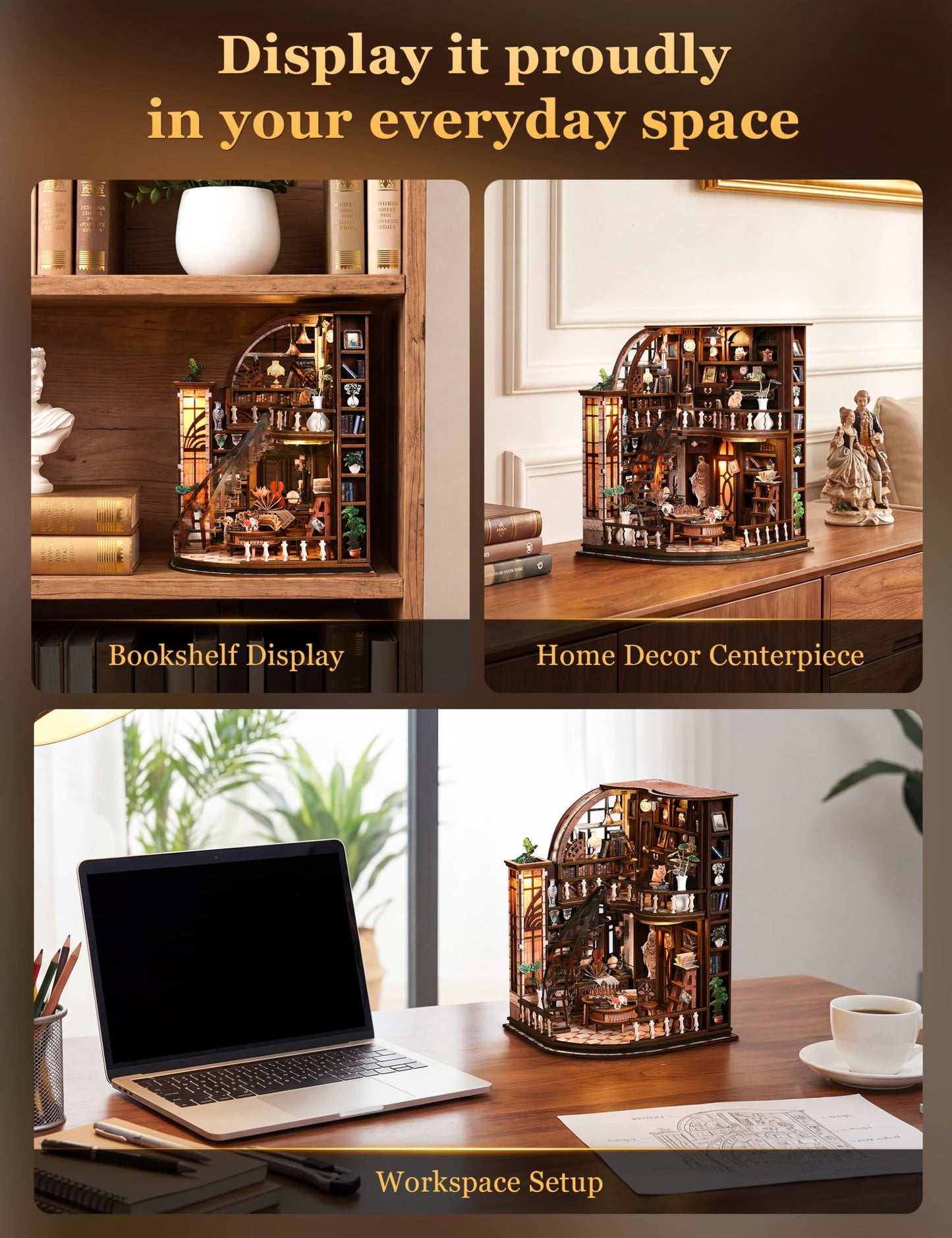 BESSERITE Book Nook Kit for Adults, Basque Study DIY Miniature House Kit, Two-Story Tiny House with Spiral Staircase, 3D Puzzles for Adults, Retro Diorama Bookshelf Decor