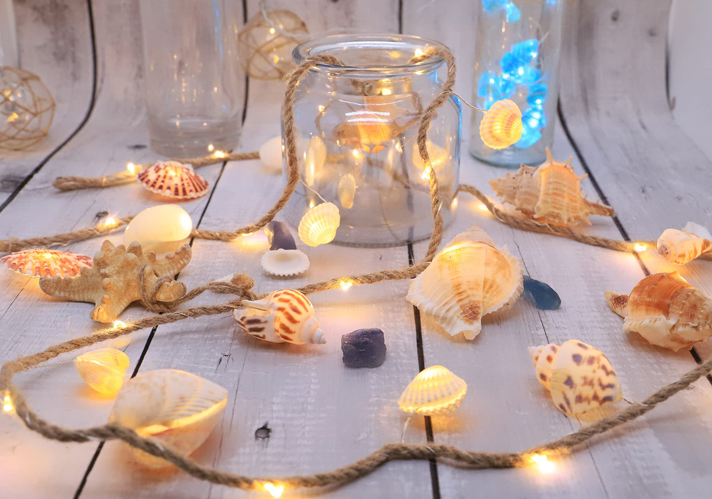 MIYA LIFE Seashell Garland Ocean Light for Beach Decor 7.2FT 39LED Battery Operated Coastal Garland Magic Conch Shell Beach Decorations for Home Coconut Girl Room Decor