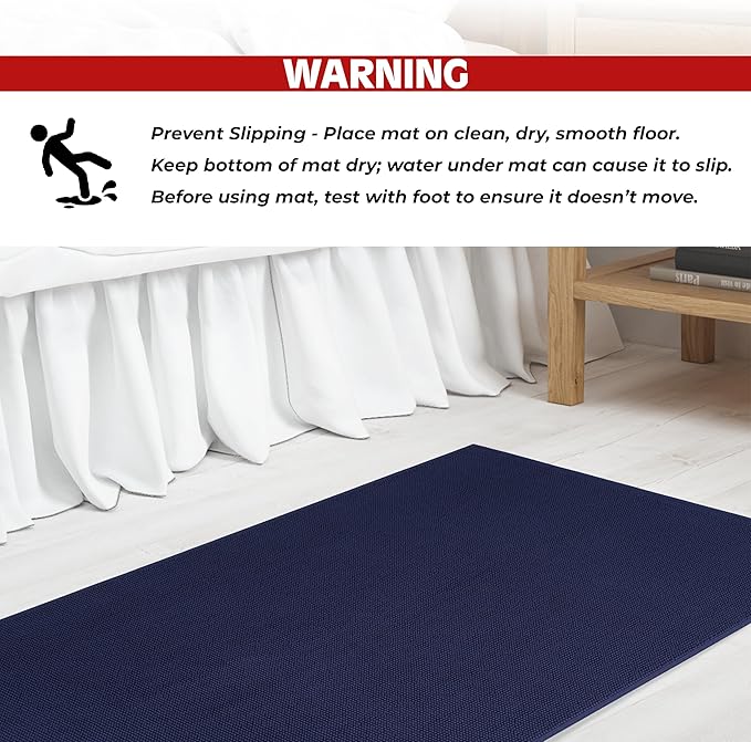 Cotton Paradise 100% Cotton Non Slip Bath Mats for Bathroom, 17x24 inch Soft Absorbent Quick Dry Machine Washable Floor Bath Mat, Navy Blue