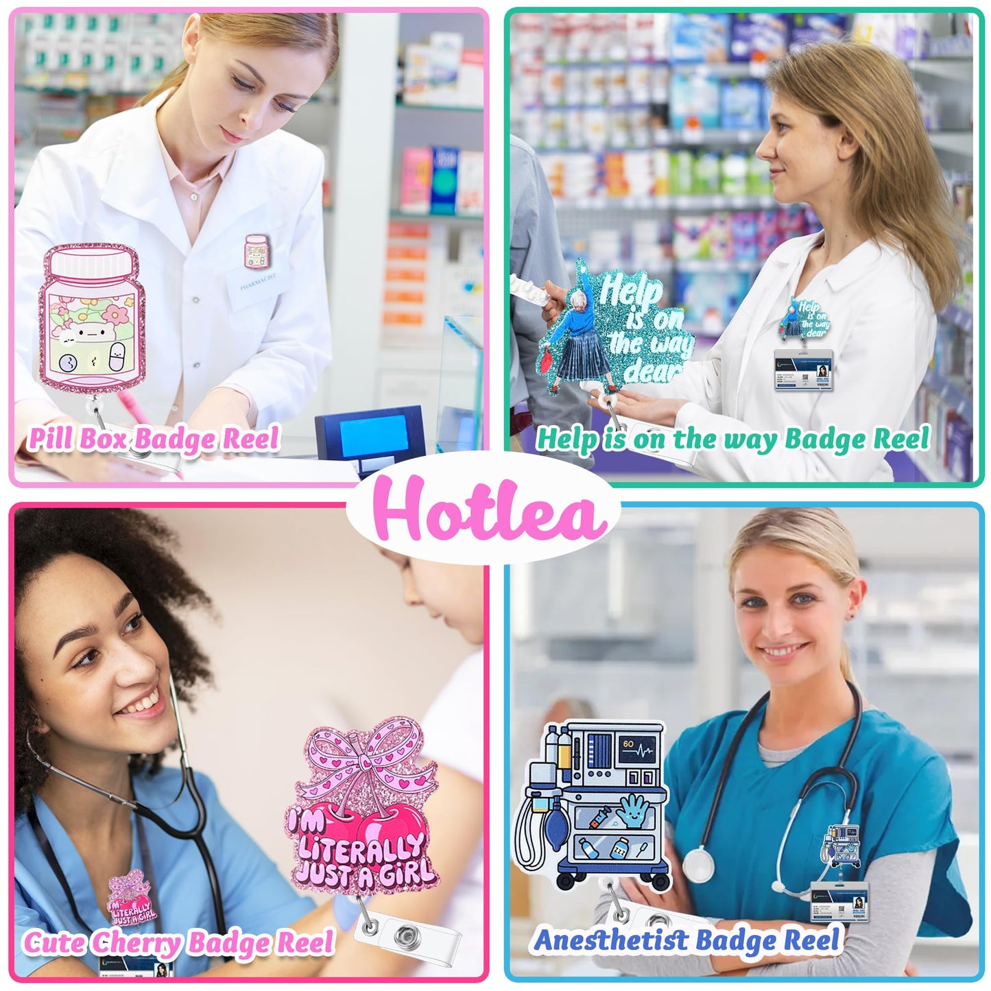 Hotlea 24 PCS Nurse Badge Reels Bulk Funny Badge Holders Retractable Clip Cute Nursing Medical Asssitants RN LPN CNA Nurses Week Gift Accessories for Work