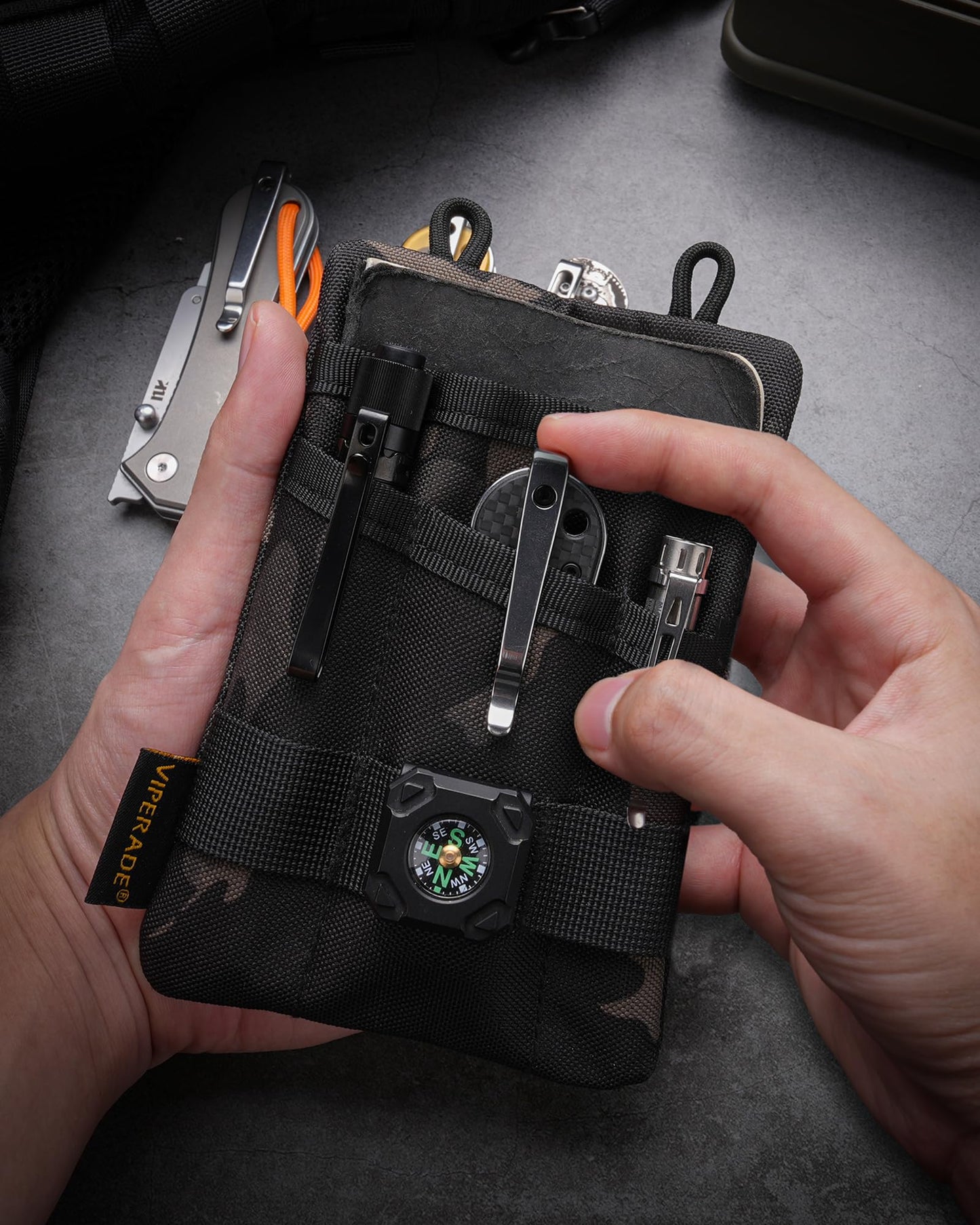 VIPERADE VE1 EDC Tool Pocket Organizer, Small EDC Pouch with 5 Pockets, Small Multitool Organizer Pouch Nylon Tool Sheath for Flashlight Multitools Pen Notebook