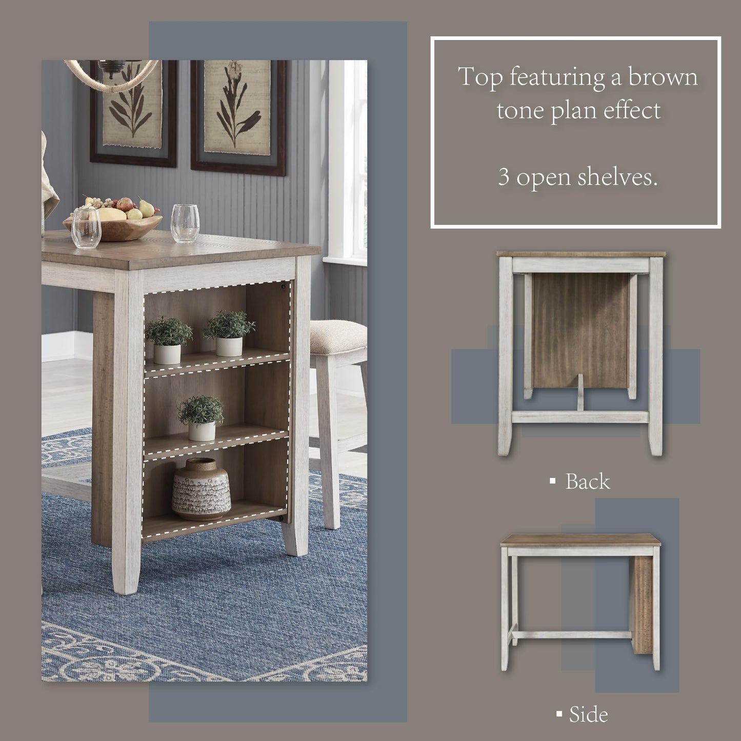 Signature Design by Ashley Skempton 3 Piece Counter Height Dining Set, Includes Table and 2 Barstools, Cushioned Seats, Wood, Whitewash